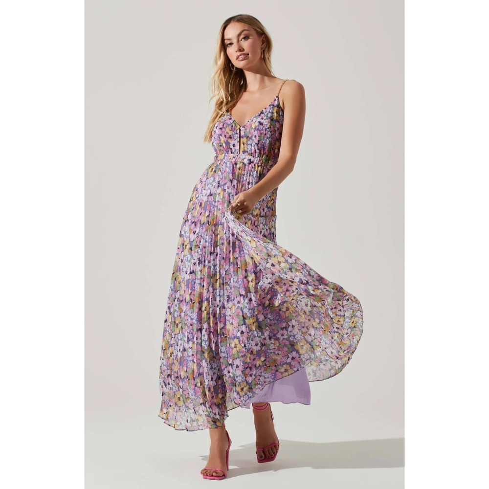 ASTR Womens Purple Loralee Pleated Midi Dress Size Small Floral Print